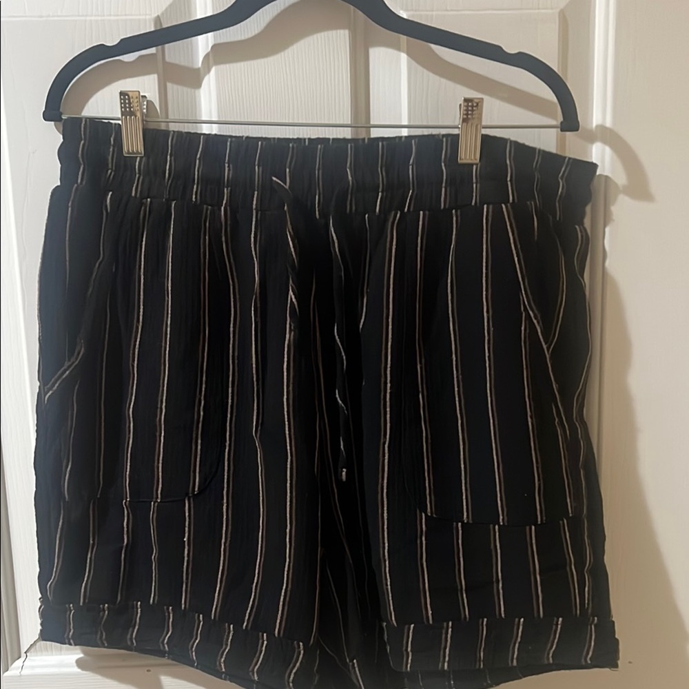 Royalty For Me Black and Tan Pinstripe drawstring Shorts